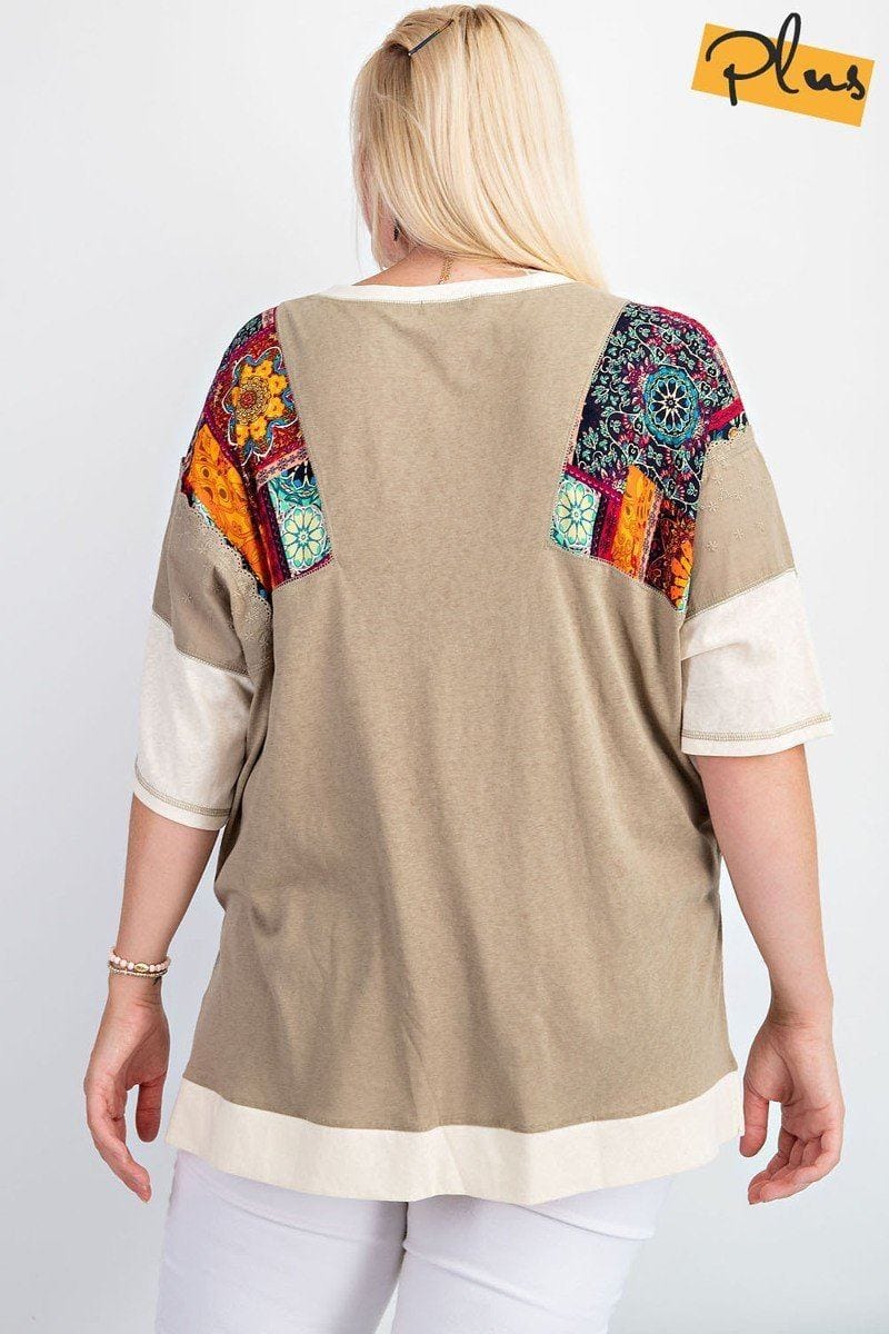 Fun & Colorful Short Sleeves Cotton Slub Knit Color Block Top - Fashion Quality Boutik