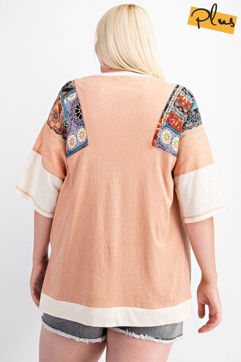 Fun & Colorful Short Sleeves Cotton Slub Knit Color Block Top - Fashion Quality Boutik