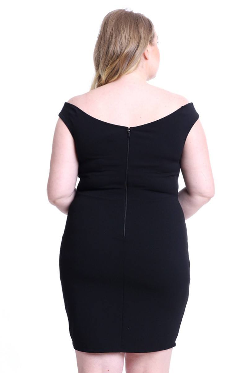 Techno Crepe Off The Shoulder Plus Size Mini Dress - Fashion Quality Boutik