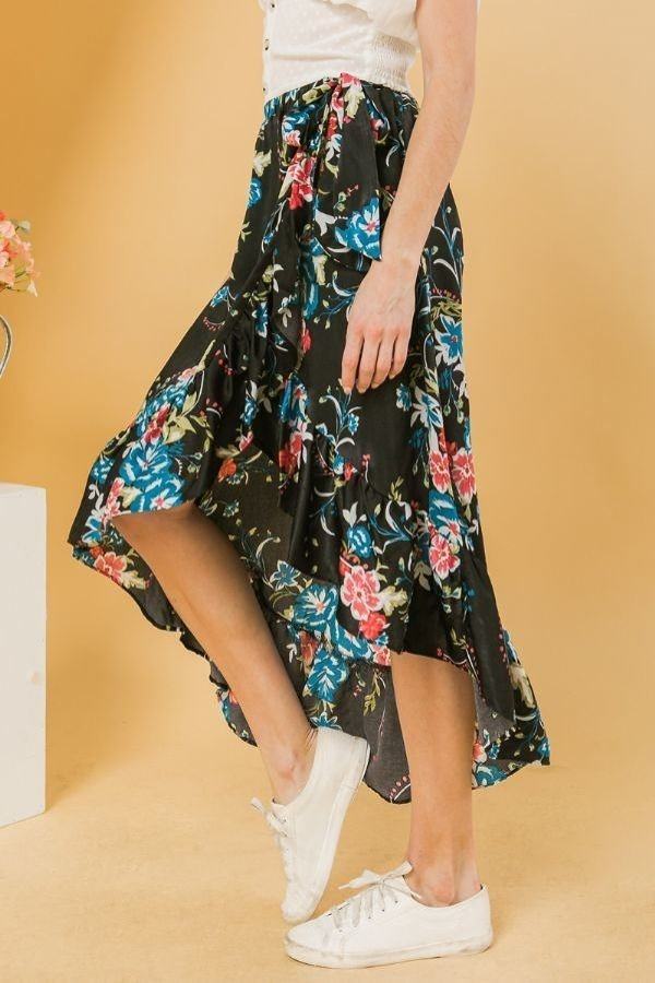 Floral Ruffle Skirt With Trim High Low. - Fashion Quality Boutik