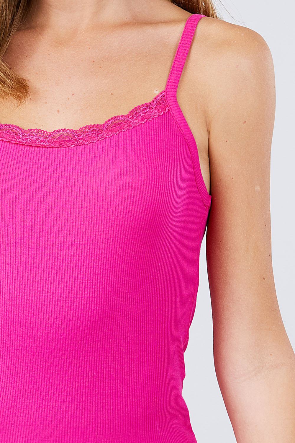 Lace Trim Rib Cami Knit Top - Fashion Quality Boutik