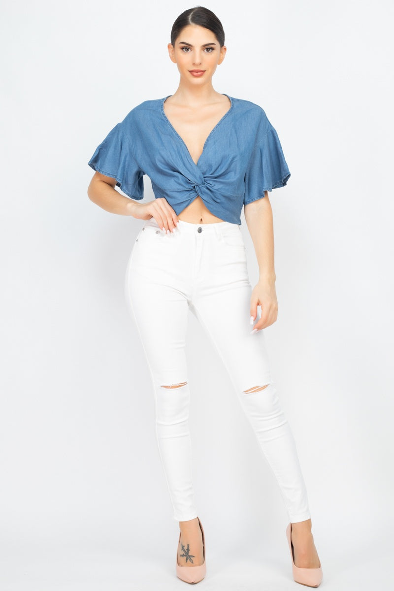 Knotted V-neck Crop Top - Fashion Quality Boutik