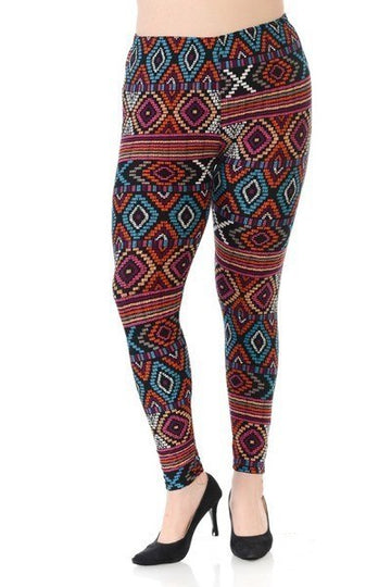 Plus Size Multi Print, Full Length Leggings In A Slim Fitting Style With A Banded High Waist - Fashion Quality Boutik