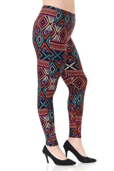 Plus Size Multi Print, Full Length Leggings In A Slim Fitting Style With A Banded High Waist - Fashion Quality Boutik