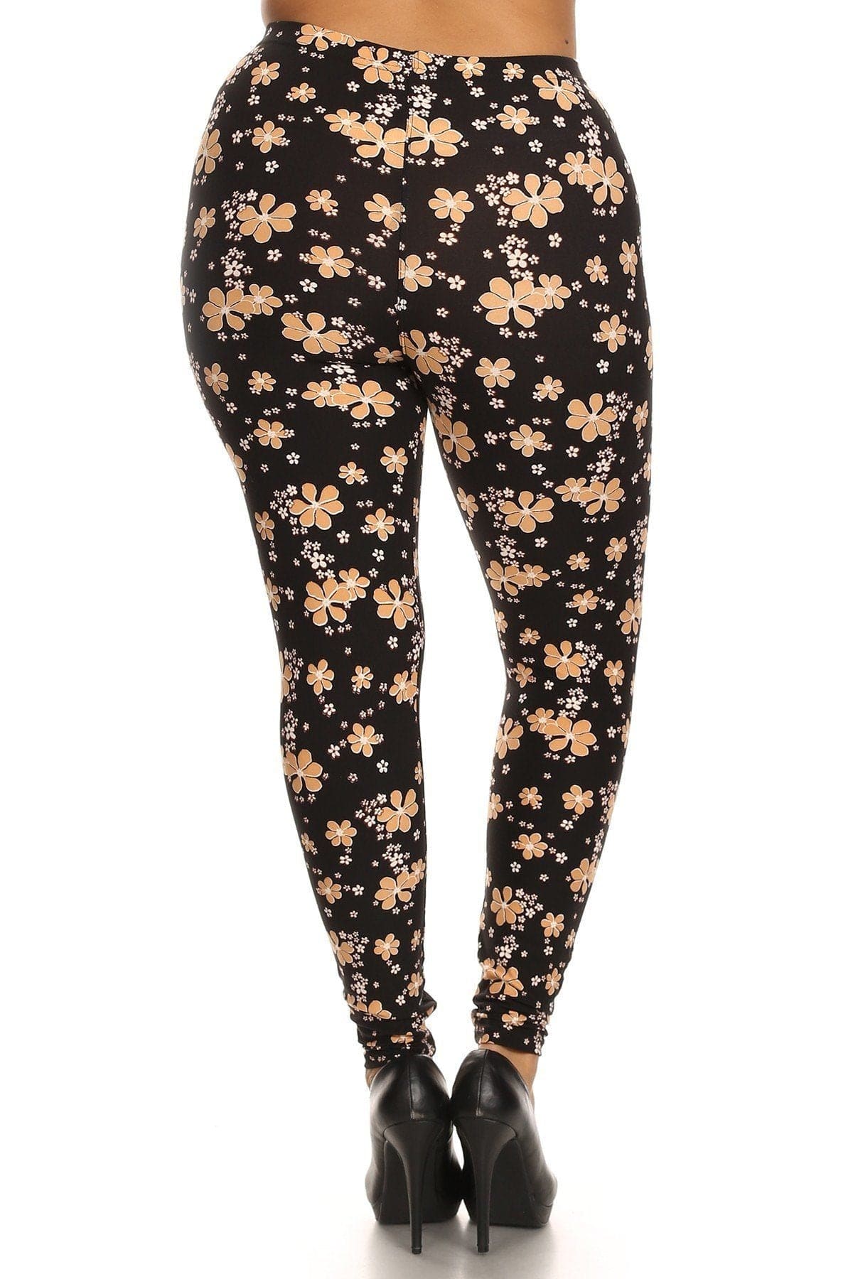 Super Soft Peach Skin Fabric, Floral Graphic Printed Knit Legging With Elastic Waist Detail. High Waist Fit - Fashion Quality Boutik
