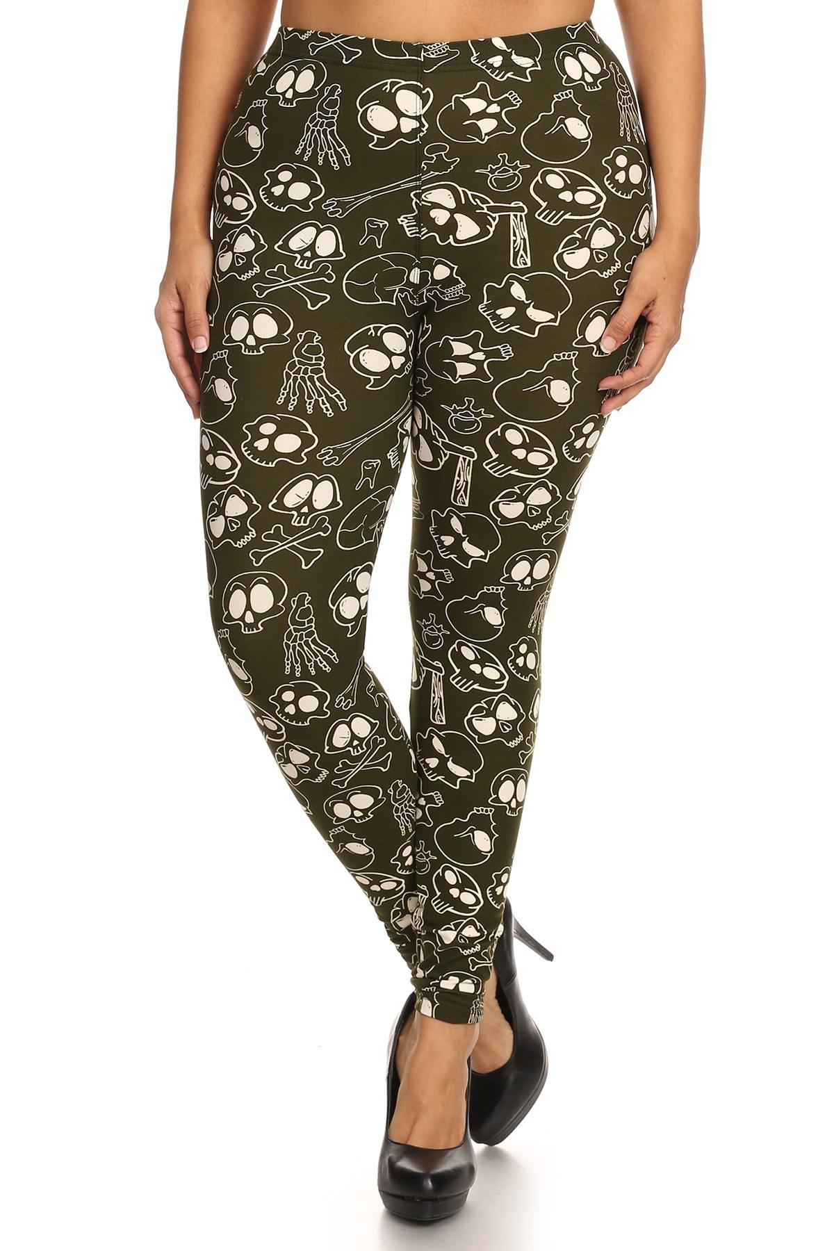 Skulls And Bones Graphic Printed Knit Legging With Elastic Waist Detail. High Waist Fit. - Fashion Quality Boutik