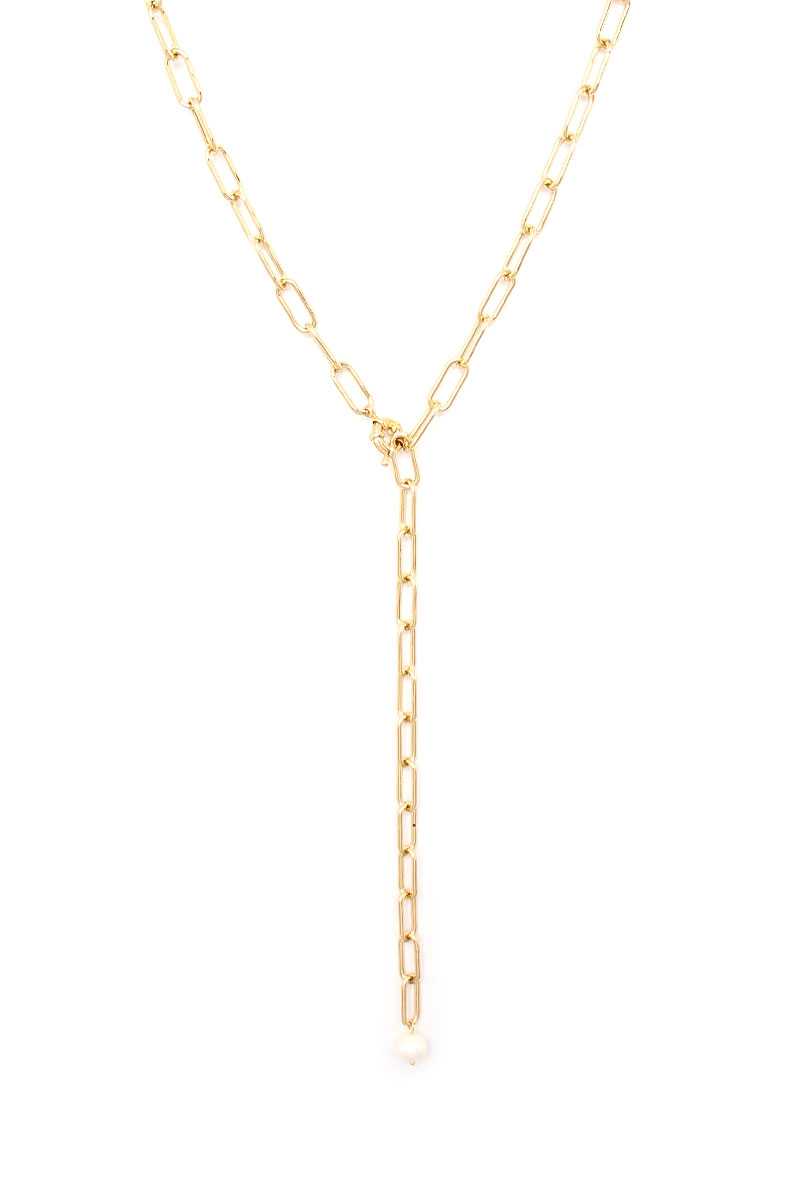 Metal Chain Y Neck Pearl Dangle Necklace - Fashion Quality Boutik