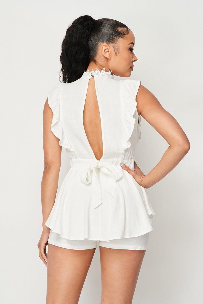 Flirty Lace Front Hi-low Romper With Waist Tie - Fashion Quality Boutik