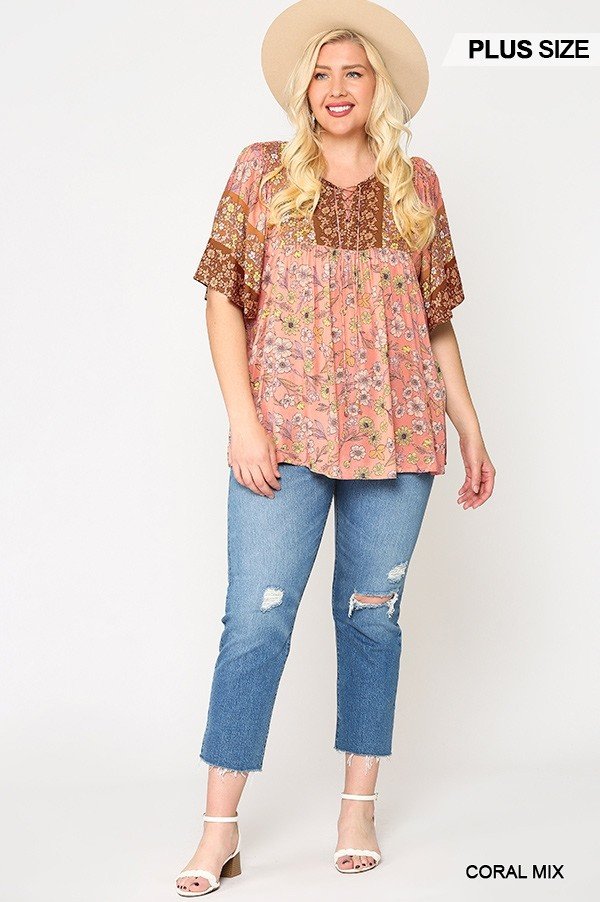 Floral Print Lace Up Flutter Sleeve Top - Fashion Quality Boutik