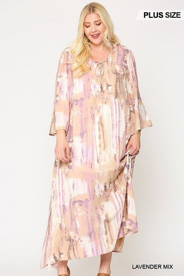 Tie Dye Multi Color Printed Maxi Dress With Lace Up - Fashion Quality Boutik