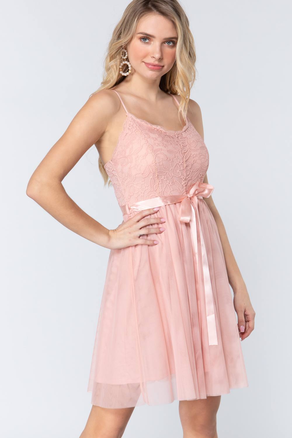 Lace Stiff Meshed Cami Mini Dress - Fashion Quality Boutik