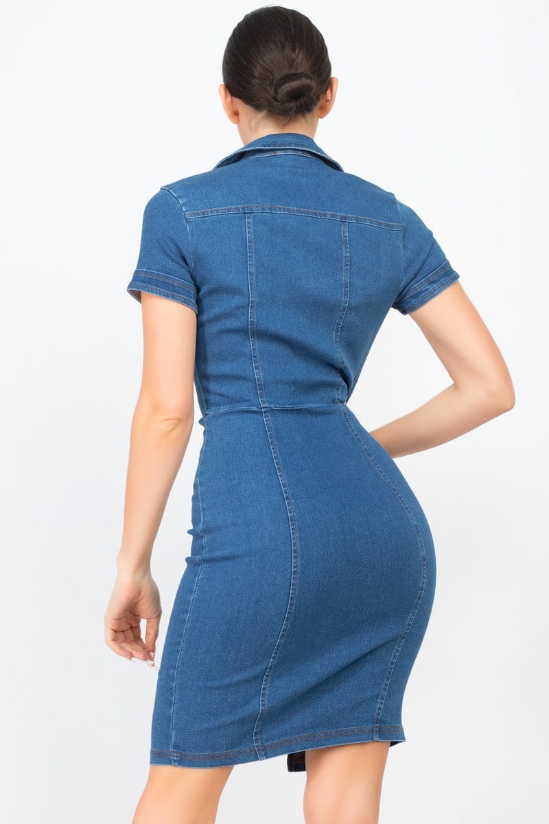 Zip Front Denim Mini Dress - Fashion Quality Boutik
