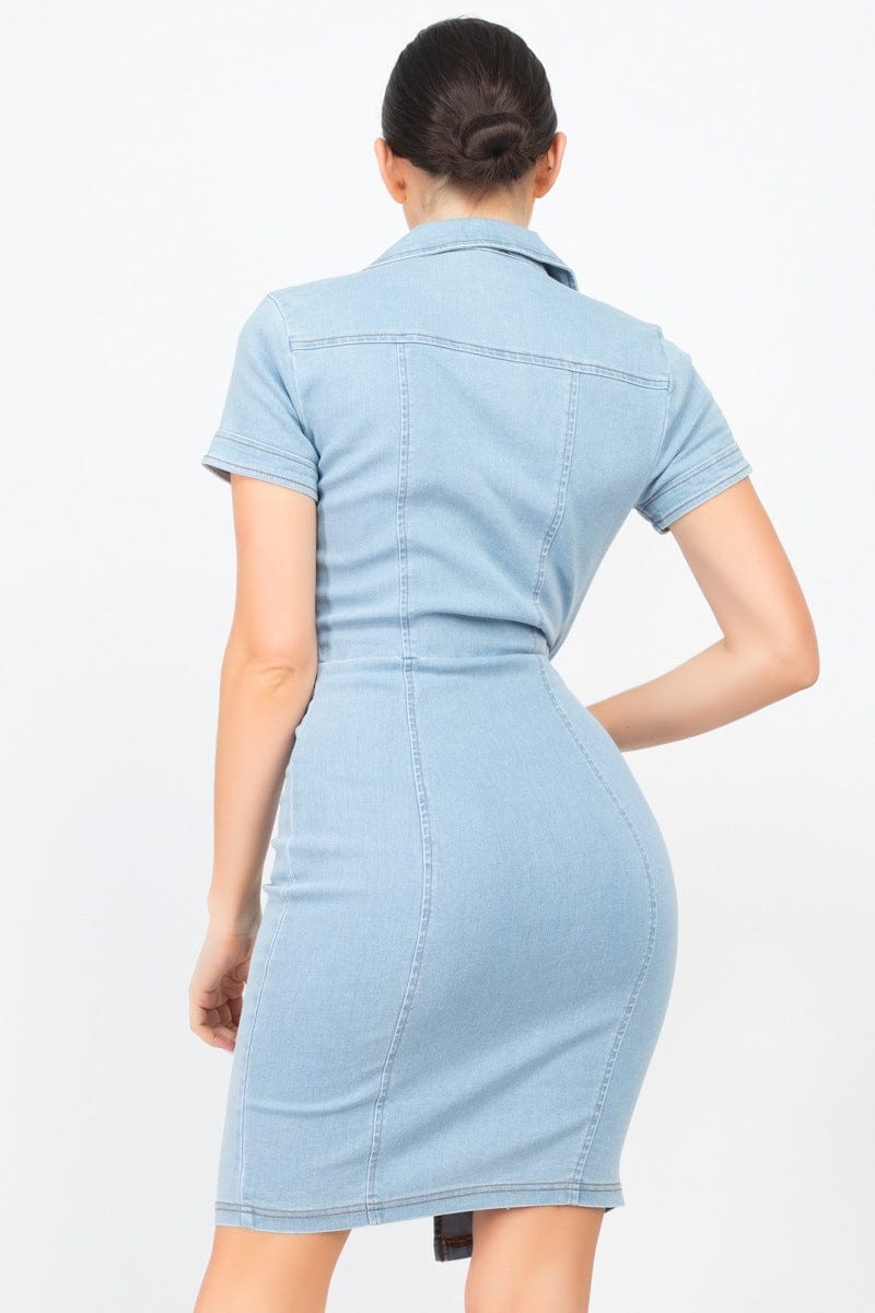 Zip Front Denim Mini Dress - Fashion Quality Boutik