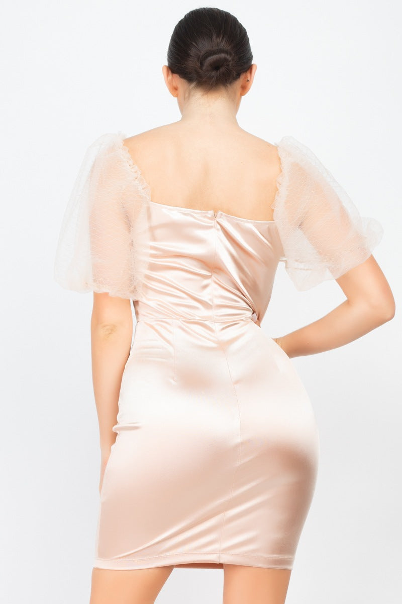 Lace Sleeves Back Zipped Mini Dress - Fashion Quality Boutik