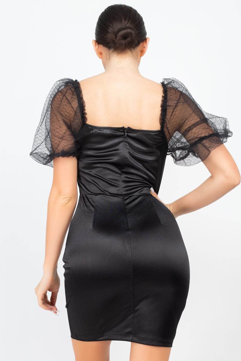 Lace Sleeves Back Zipped Mini Dress - Fashion Quality Boutik