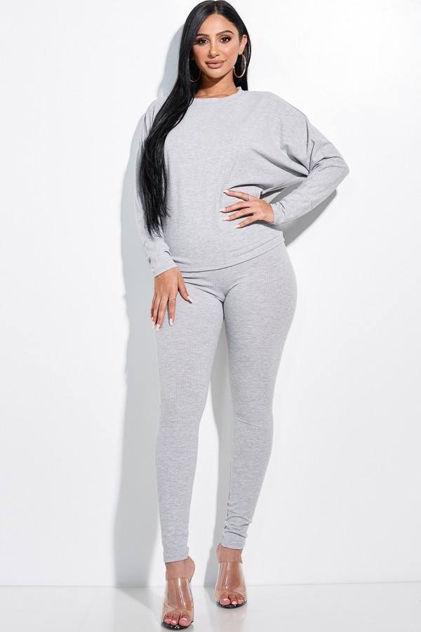 Solid Rib Knit Dolman Sleeve Top And Leggings Two Piece Set - Fashion Quality Boutik
