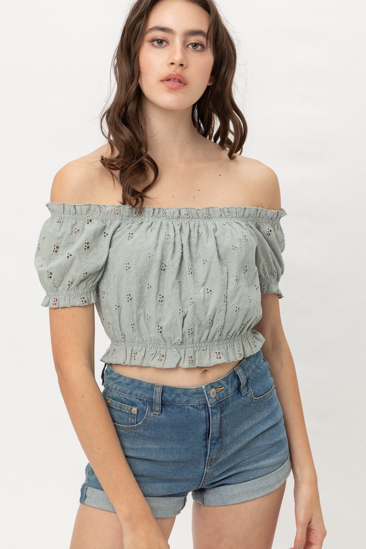 Off Shoulder, Cropped Top Puff Sleeve - Fashion Quality Boutik