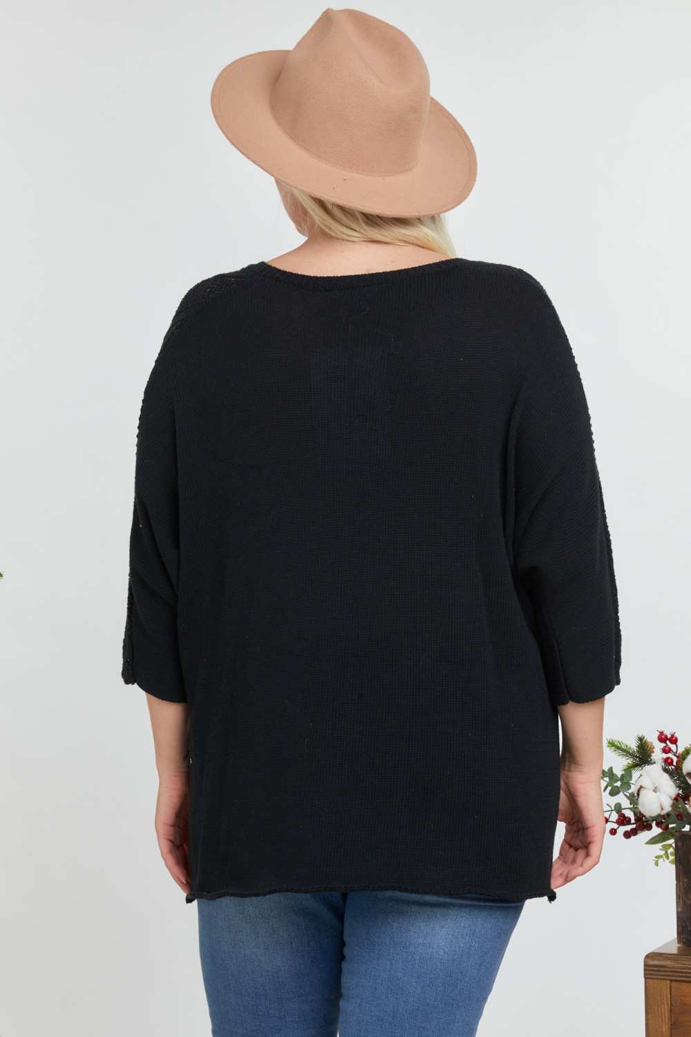 Solid Round Neck 3/4 Sleeve Sweater Top - Fashion Quality Boutik