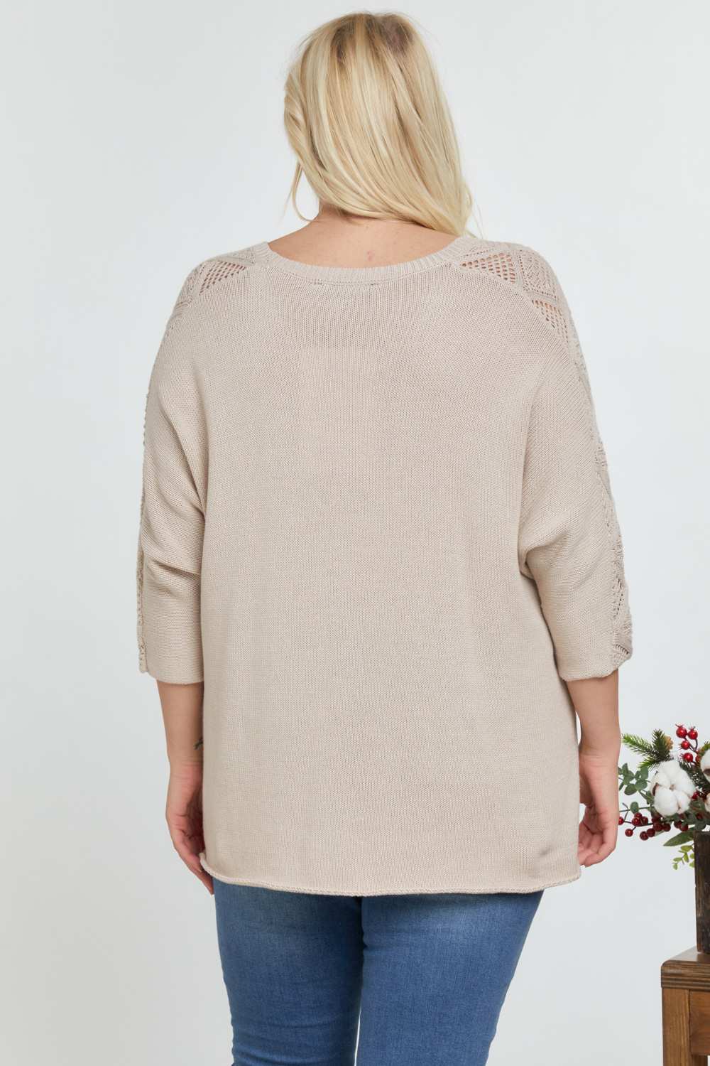 Solid Round Neck 3/4 Sleeve Sweater Top - Fashion Quality Boutik
