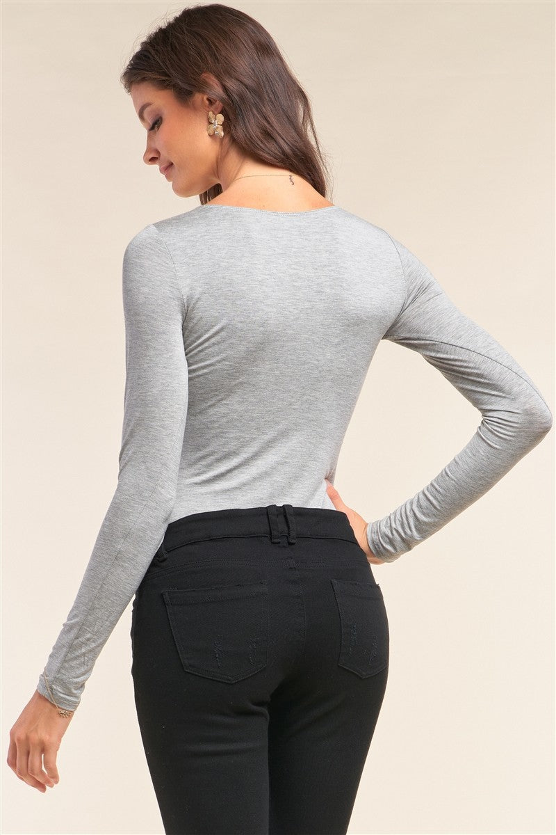 Plain Tight Fit Long Sleeve Round Neck Bodysuit - Fashion Quality Boutik