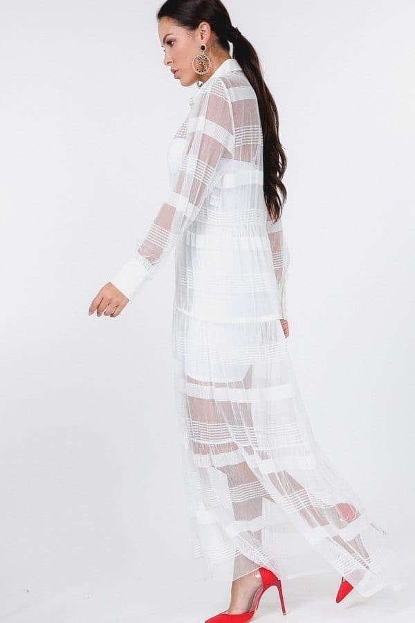 Stripe Pleated Long Sheer Shirt Dress - Fashion Quality Boutik