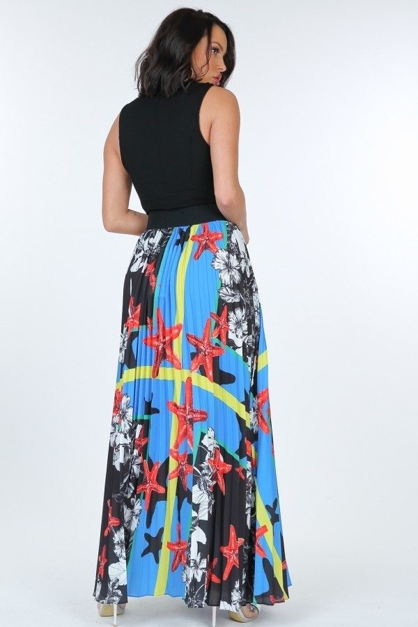 Pleated Print Maxi Skirt With Leather Waist Band - Fashion Quality Boutik