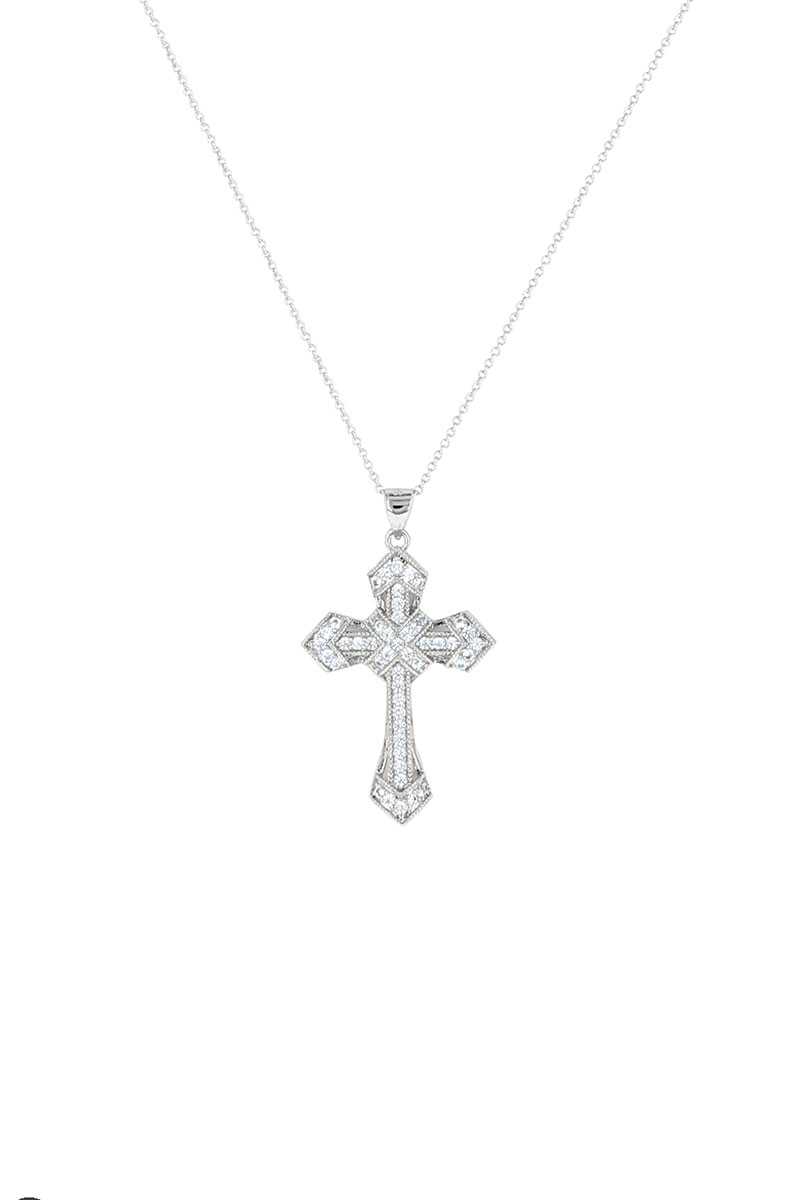Metal Chain Rhinestone Cross Pendant Necklace - Fashion Quality Boutik