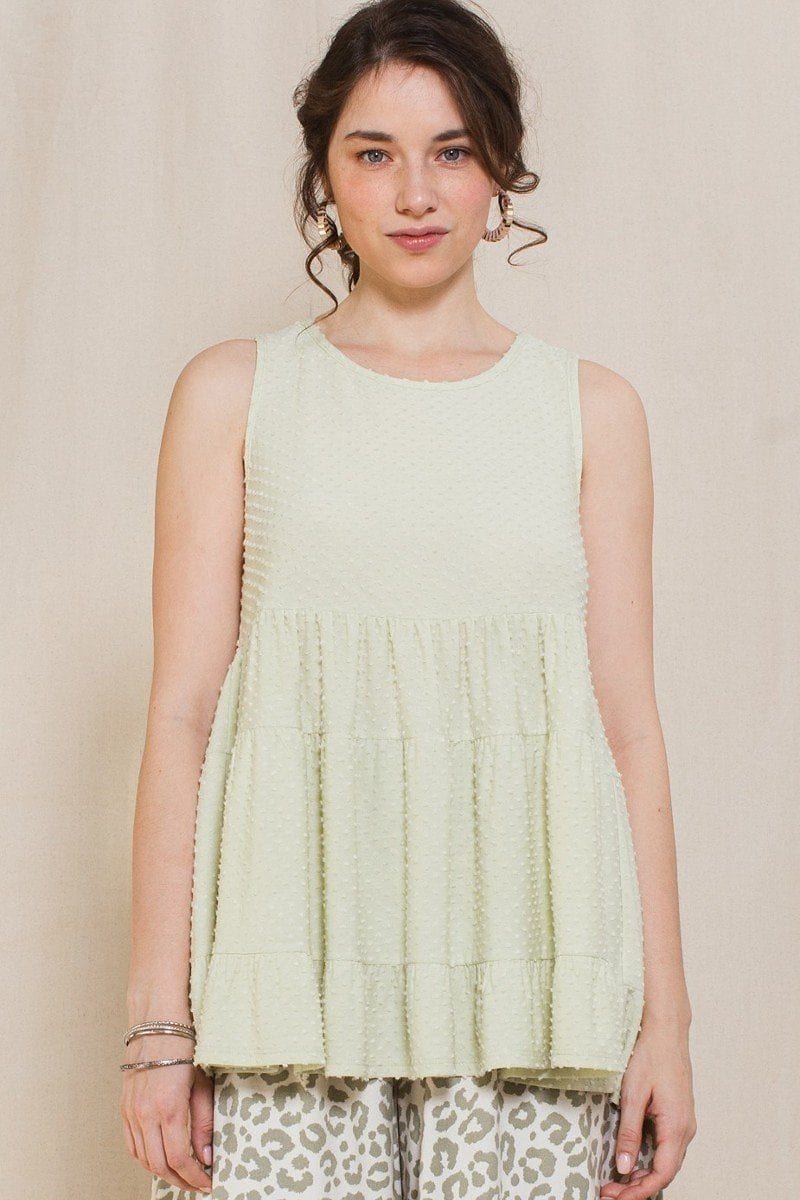 Solid Dotted Knit Sleeveless Babydoll Tank Top - Fashion Quality Boutik