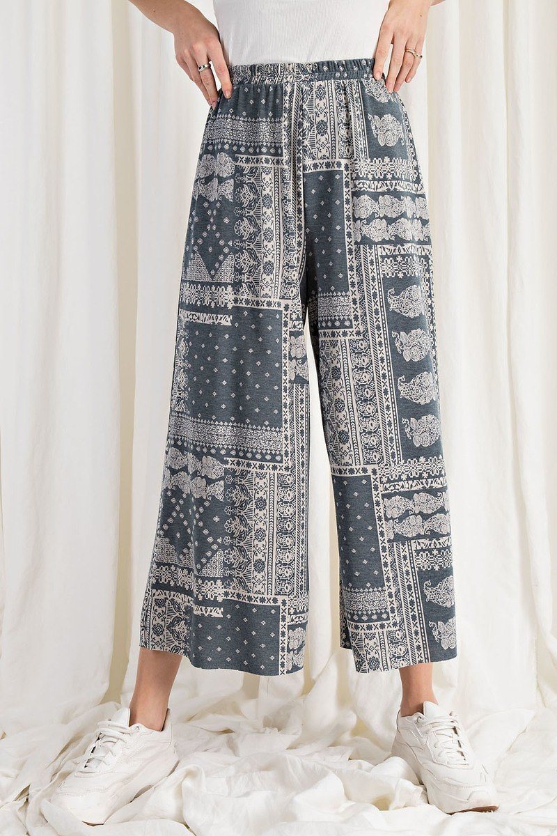 Printed Terry Knit Wide Leg Comfy Pants - Fashion Quality Boutik