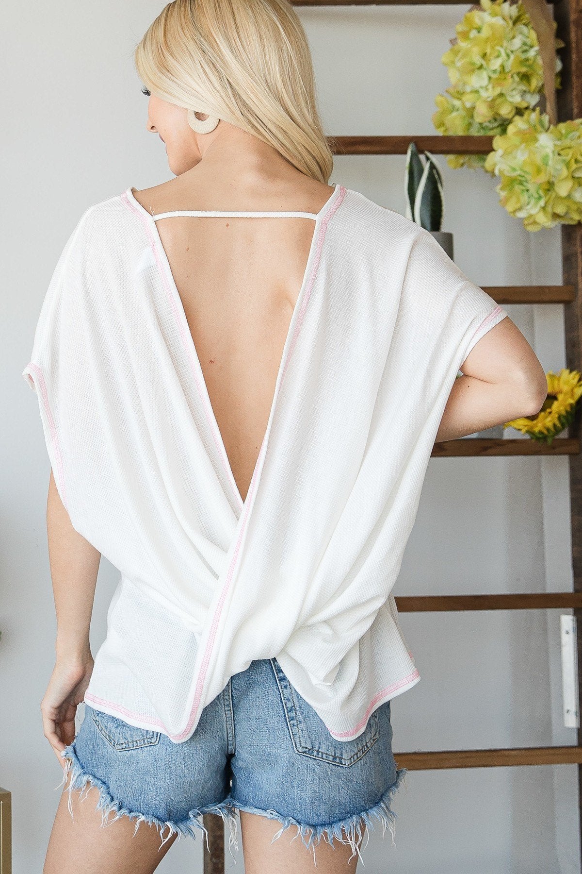 Open Back Wide Sleeve Shorsleeve Top - Fashion Quality Boutik