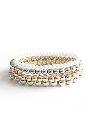 Metal Pearl Bead Stretch Bracelet 4 Pc Set - Fashion Quality Boutik