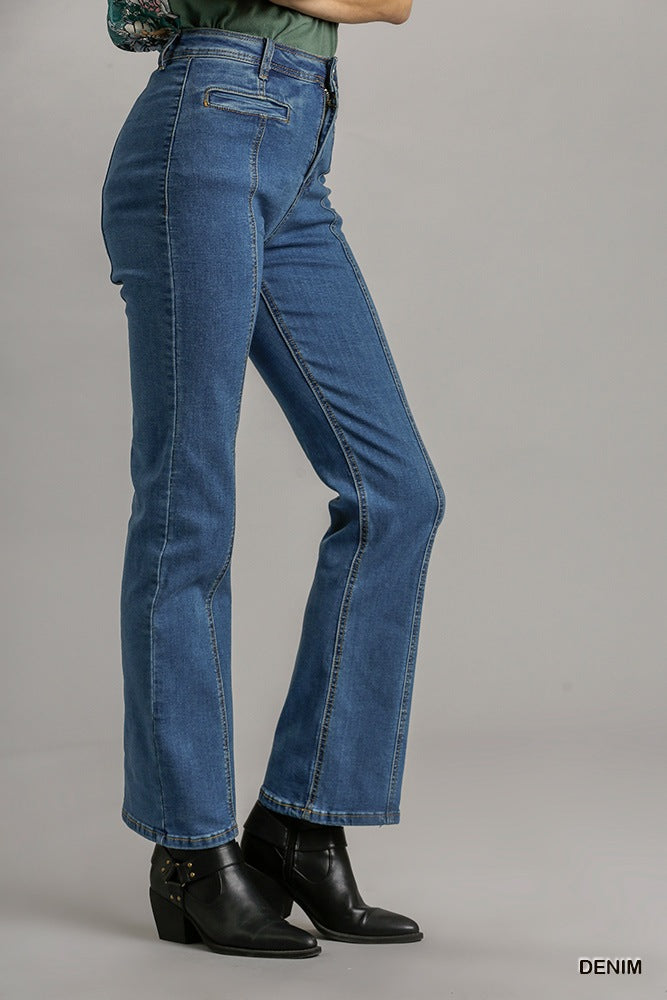 Panel Straight Cut Denim Jeans With Pockets - Fashion Quality Boutik