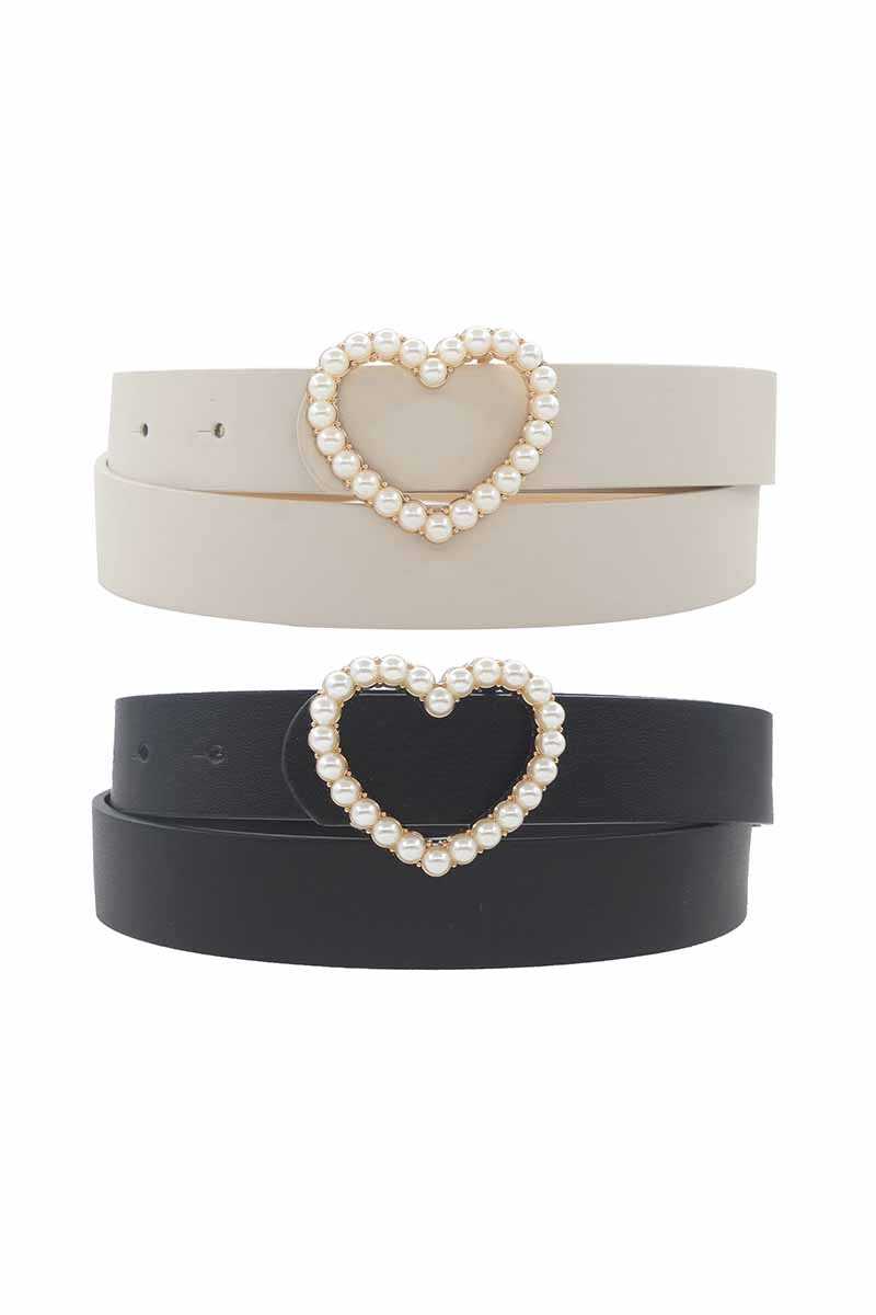Single Row Pearl Heart Buckle Duo Belt - Fashion Quality Boutik