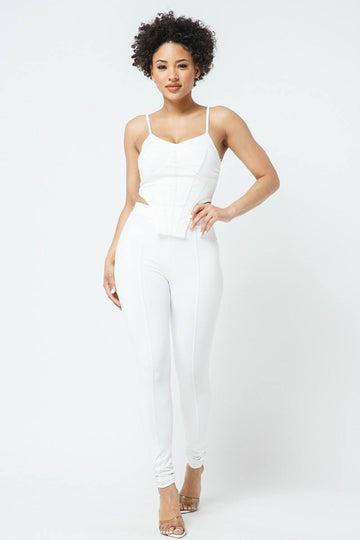 Strappy Bustier Stitch Details With Back Zipped High-waist Skinny Pants With Waist Elastic - Fashion Quality Boutik