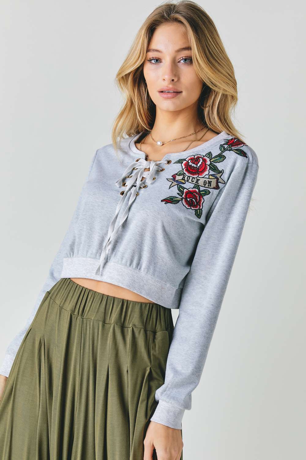 Floral Embroidered Cropped Sweatshirt - Fashion Quality Boutik