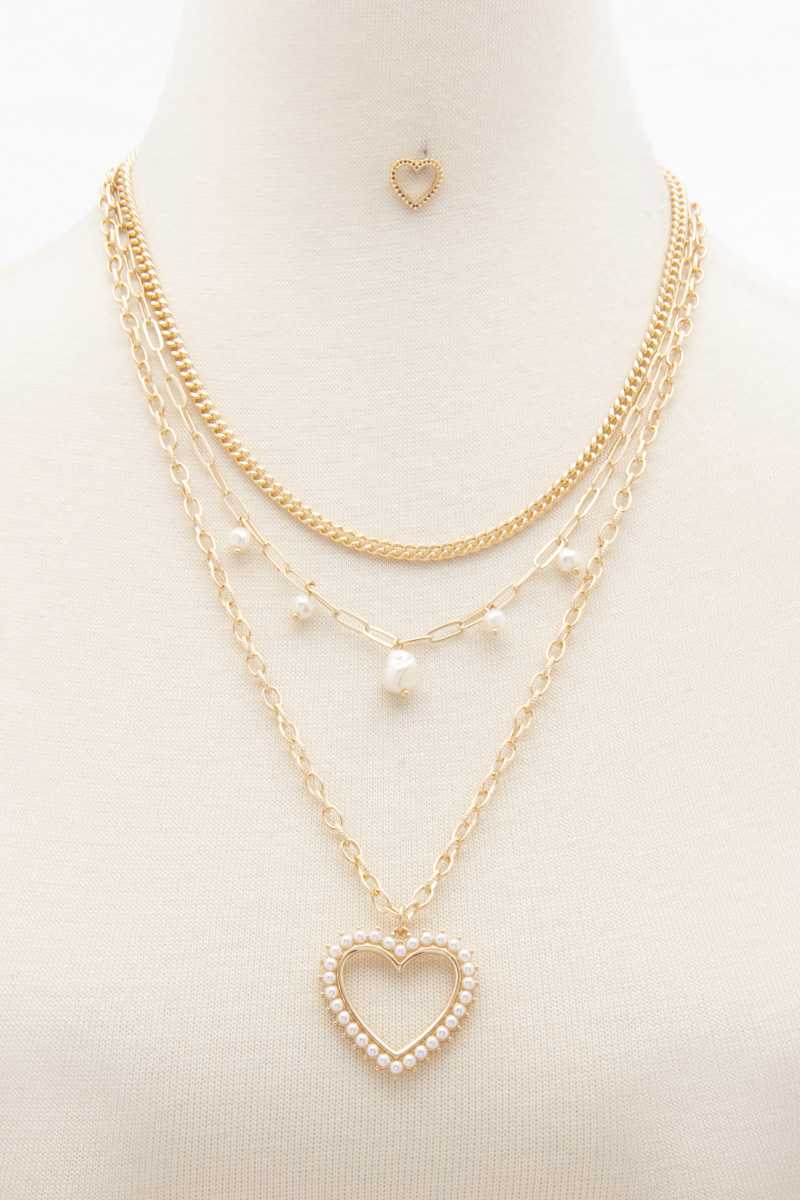 Heart Pearl Edge Charm Layered Necklace - Fashion Quality Boutik