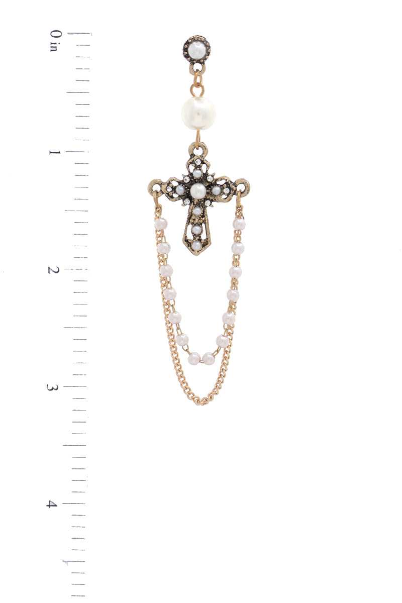 Cross Pearl Bead Dangle Earring - Fashion Quality Boutik