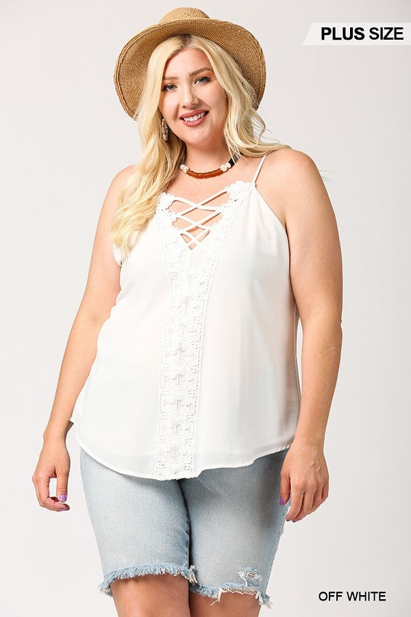 Plunging V-neckline Lattice Top With Scalloped Lace - Fashion Quality Boutik