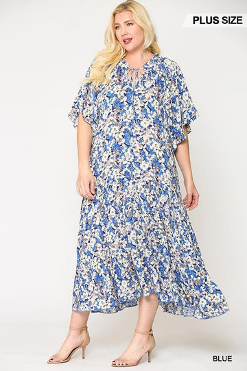 Floral Frill Detail Flowy Maxi Dress With Neck Tie - Fashion Quality Boutik