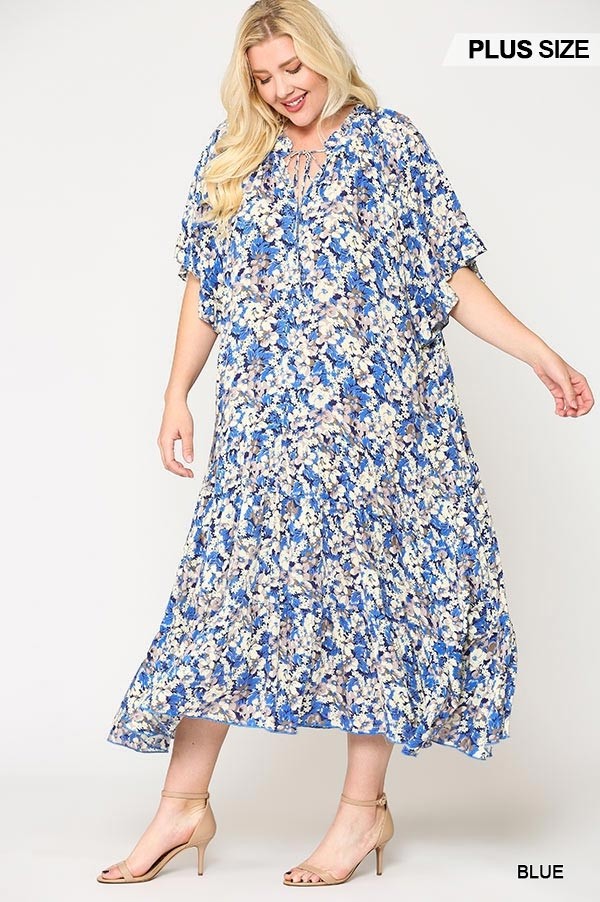 Floral Frill Detail Flowy Maxi Dress With Neck Tie - Fashion Quality Boutik