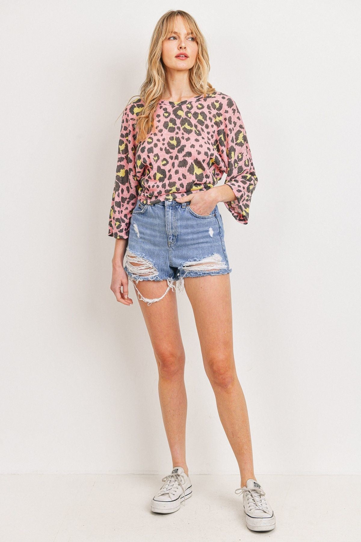 Leopard Knit Back Opened Short Sleeve Top - Fashion Quality Boutik