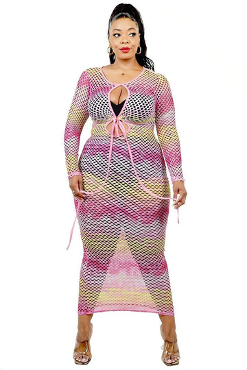 Plus See-through Gradient Fishnet Overlay Dress - Fashion Quality Boutik