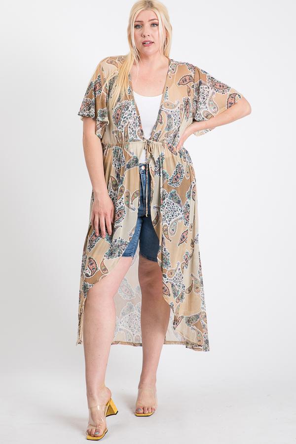 Short Sleeves Long-line Printed Mesh Open Cardigan - Fashion Quality Boutik