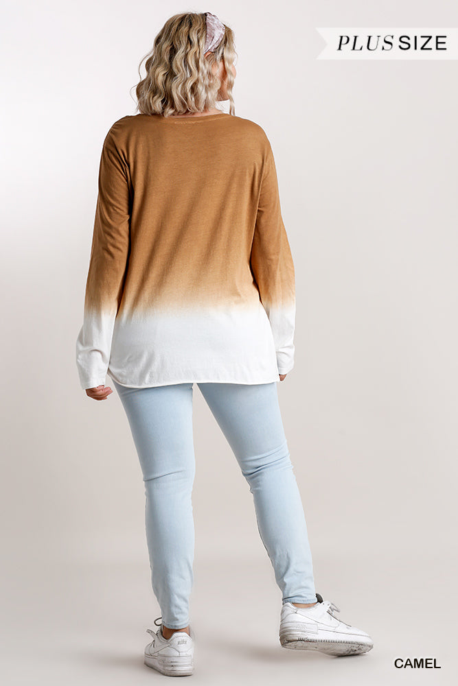Ombre Print Long Sleeve Top With Gathered Front Detail And Raw Hem - Fashion Quality Boutik
