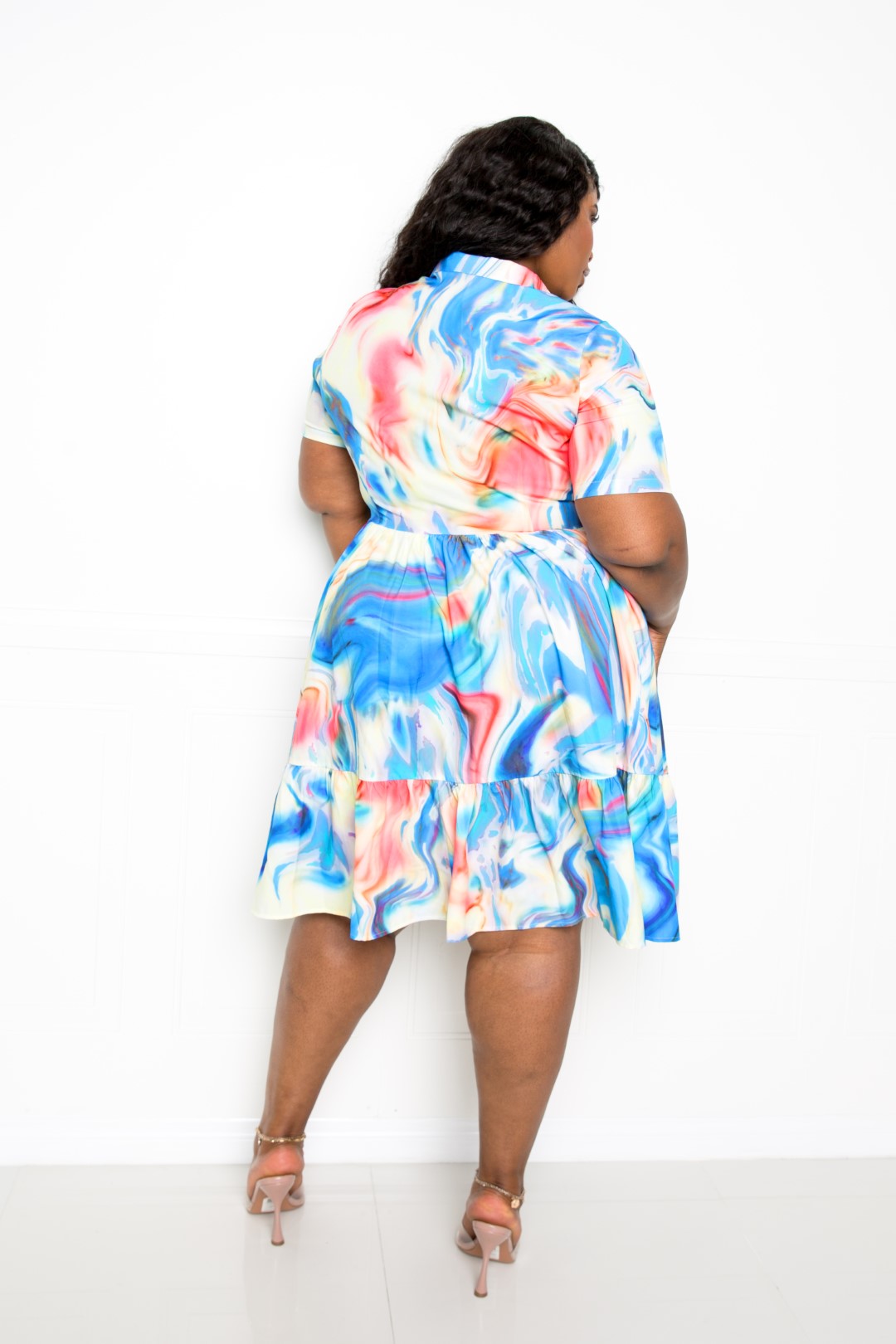Marble Print Tiered Shirt Mini Dress - Fashion Quality Boutik