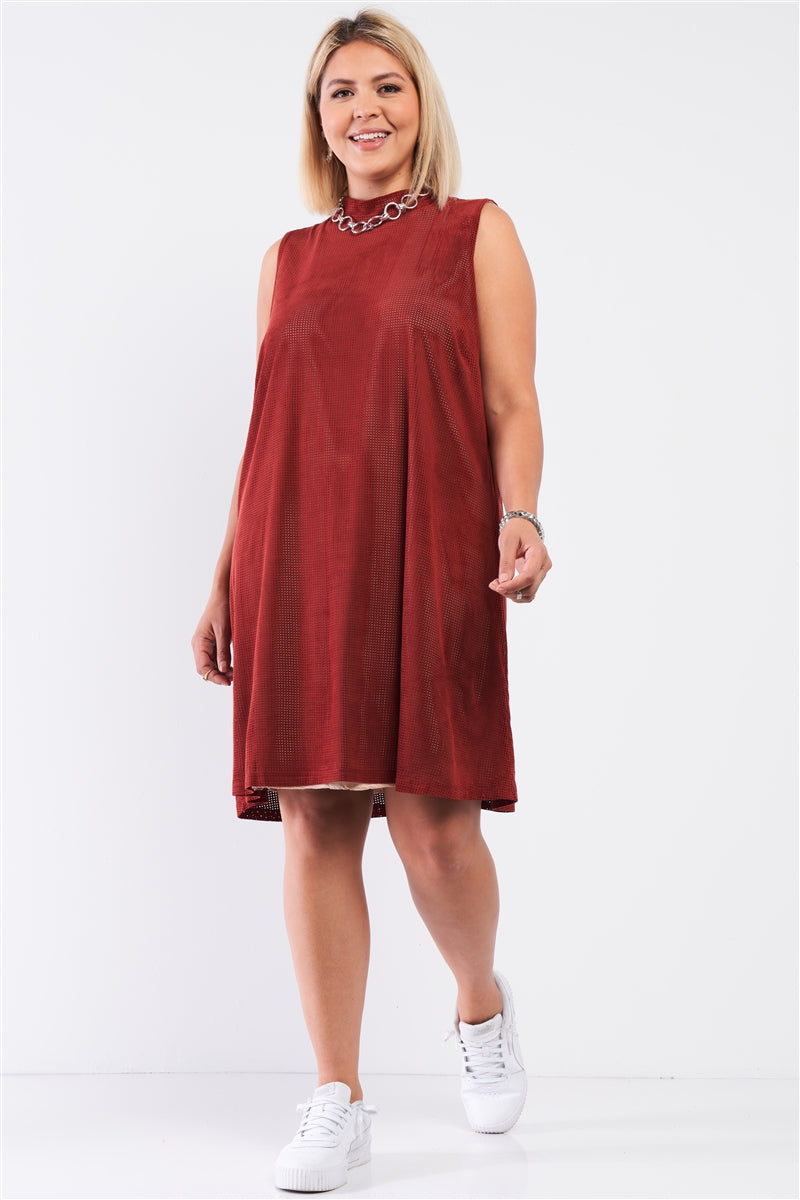 Plus Rust And Nude Illusion High Neck Swing Dress - Fashion Quality Boutik