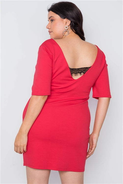 Plus Size Red Back Lace Detail Mini Dress - Fashion Quality Boutik