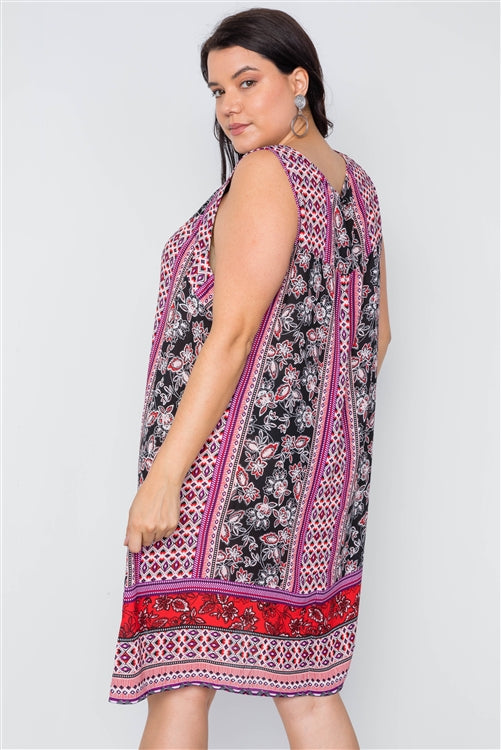 Plus Size Boho Floral Mix Print Sleeveless Dress - Fashion Quality Boutik