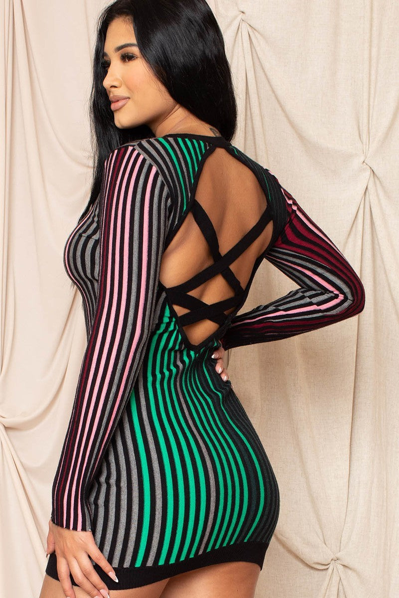 Multi-color Striped Ribbed Dress - Fashion Quality Boutik