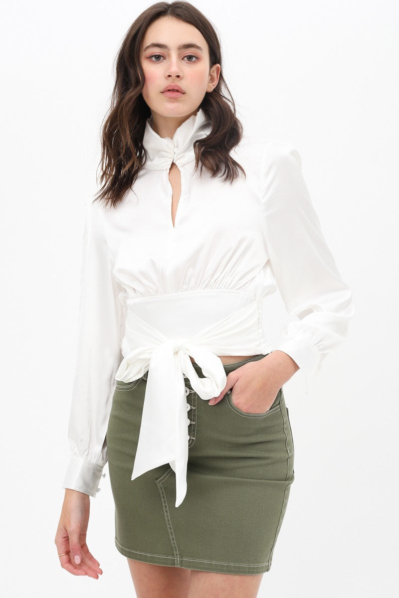 Blouse Shirt With Front Waist Tie
